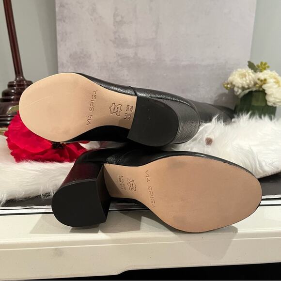 NEW Via Spiga Pebbled Leather Over The Knee OTK Chunky Heel Almond Boots 5.5 NIB - Picture 8 of 16